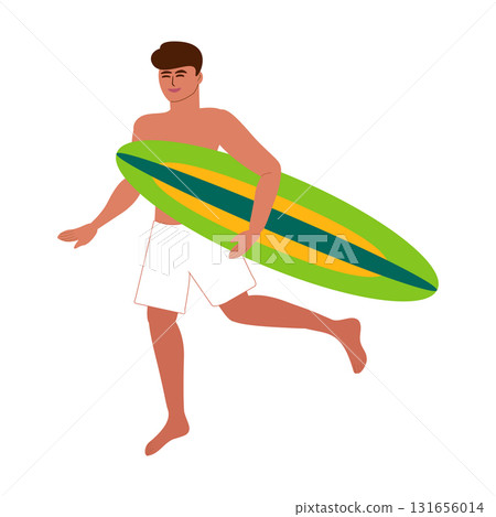 Young tanned man running with surfboard - isolated 131656014