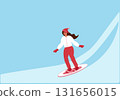 Young woman snowboarding in warm clothes 131656015