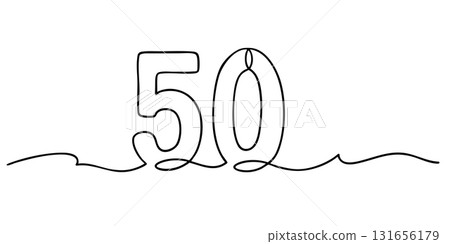 Single line minimalist drawing of number 50 131656179
