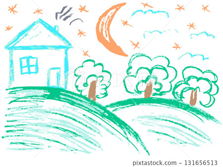Children's drawing with wax crayons, pastels Children's drawing with wax crayons, pastels 131656513