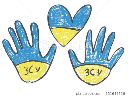 Children's drawing with wax crayons, pastels Children's drawing with wax crayons, pastels 131656516