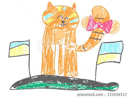 Children's drawing with wax crayons, pastels Children's drawing with wax crayons, pastels 131656517