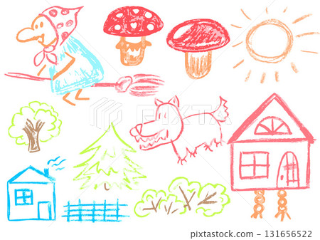 Children's drawing with wax crayons, pastels 131656522