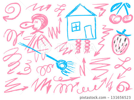 Children's drawing with wax crayons, pastels 131656523