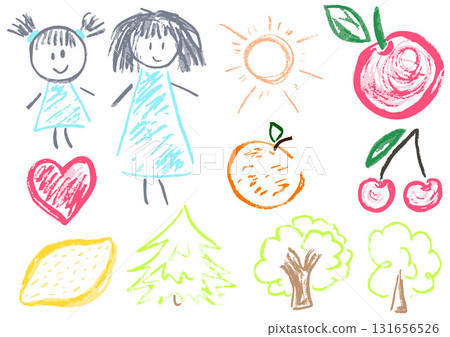 Children's drawing with wax crayons, pastels 131656526