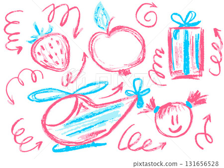 Children's drawing with wax crayons, pastels Children's drawing with wax crayons, pastels 131656528