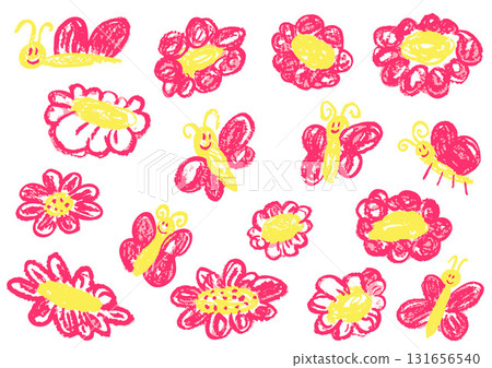 Children's drawing with wax crayons, pastels Children's drawing with wax crayons, pastels 131656540