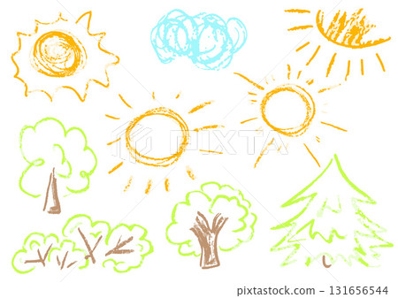 Children's drawing with wax crayons, pastels Children's drawing with wax crayons, pastels 131656544