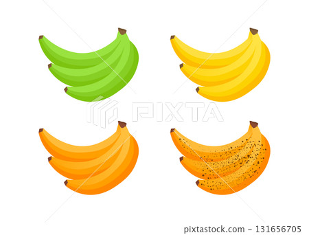 Bananas showing ripening stages from green to brown spots 131656705