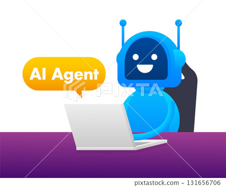 AI agent chatbot working on laptop providing customer service 131656706