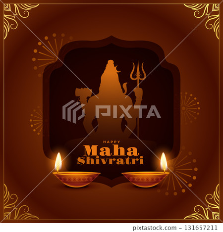 hindu festival maha shivratri wishes card with glowing diya 131657211