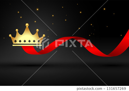 elegant golden crown background with red ribbon design elegant golden crown background with red ribbon design 131657269