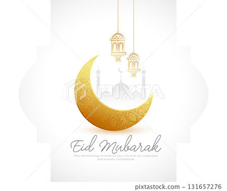 eid mubarak greeting card with golden moon design 131657276
