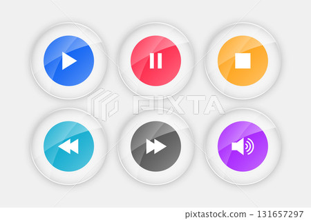 colorful audio player button symbol in collection 131657297
