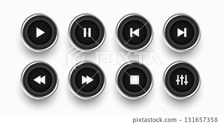 black and metallic multimedia button sign design 131657358