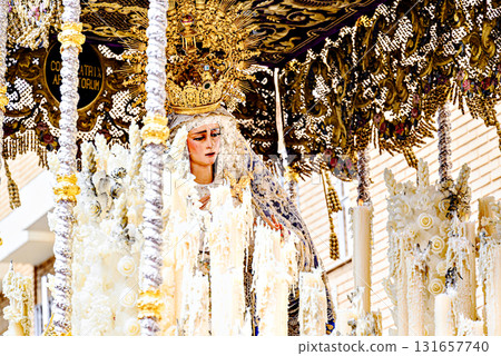 The Virgin of Health procession in the Holy Week procession in Seville, Andalusia, Spain 131657740