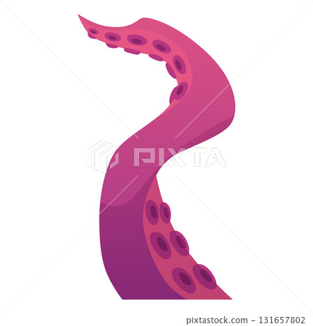 Wriggling octopus or squid tentacle, underwater animal, with suckers, limb, pink color. Wriggling octopus or squid tentacle, underwater animal, with suckers, limb, pink color. 131657802