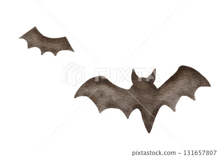 Watercolor Halloween bats illustration. Hand-painted spooky flying bats for holiday design, decoration, background, or invitation. 131657807