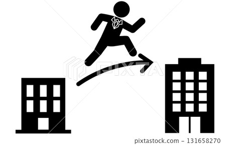 Pictogram of a businessman symbolizing job change and career advancement 131658270