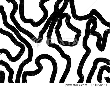 Abstract horizontal background with black lines and waves. Trendy illustration in style retro 60s, 70s. Copy space.  131658431