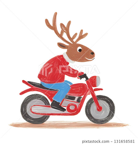 Illustration of a reindeer riding a bike Illustration of a reindeer riding a bike 131658581