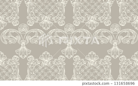 Seamless pattern with beige ornate baroque ornament vector Seamless pattern with beige ornate baroque ornament vector 131658696