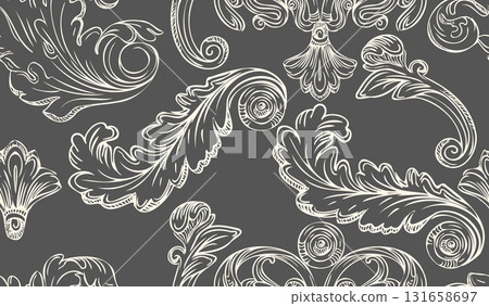 Baroque engraved seamless pattern with leaves vector 131658697