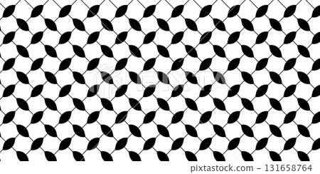 Repeated black and white keffiyeh pattern. Oriental traditional men head scarf print. Geometric fabric texture. Arabic cloth background. Modern palestinian textile print. Vector graphic illustration 131658764