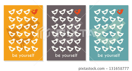 Be yourself inspirational quote poster template with small birds. Single words. Design print for t shirt, pin label, badges, sticker, greeting card, banner. Vector illustrations 131658777