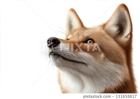 Charming fox portrait showcasing fur and alert eyes in a captivating expression 131658817
