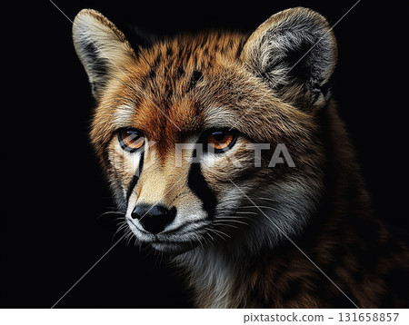 Cheetah wildlife predator in the savannah, big cat with spots, jungle hunter, agile mammal 131658857