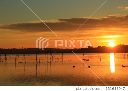 Morning glow reflected on the water surface Morning glow reflected on the water surface 131658947