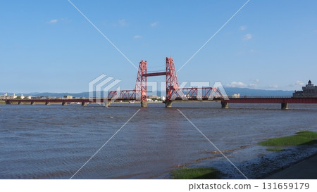 Blue sky and Chikugo River Lift Bridge 131659179