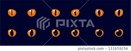 Set of orange glowing eyes dark background fantasy magic cartoon animal reptile feline mammal monster demon Set of orange glowing eyes dark background fantasy magic cartoon animal reptile feline mammal monster demon 131659256