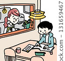 Child and mother studying at the dining table 131659467
