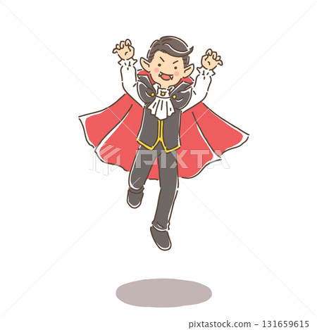 Young man dressed as a vampire jumping Young man dressed as a vampire jumping 131659615