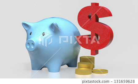 The Blue Piggy Bank and dollar for Business or earn concept 3d rendering. 131659628