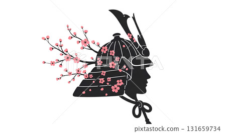 Exquisite and Elegant Samurai Helmet adorned with Beautiful Cherry Blossoms Illustration 131659734