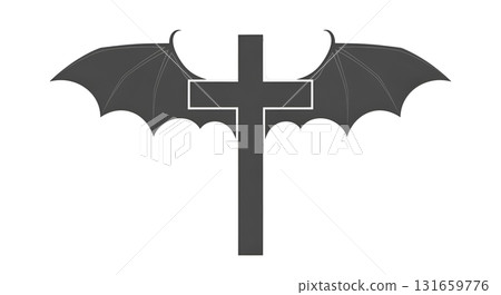 Illustration of a Gothic Cross featuring Bat Wings, combining dark and mystical elements 131659776
