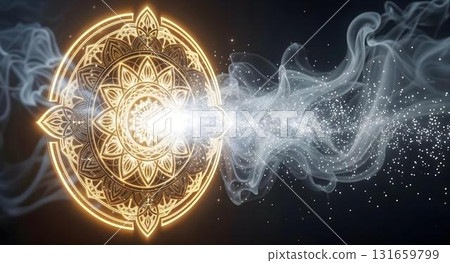 A Mystical Mandala design featuring Ethereal Light effects alongside captivating Smoke Effects A Mystical Mandala design featuring Ethereal Light effects alongside captivating Smoke Effects 131659799