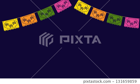 Bright colorful flag garland perfect for festive parties, celebrations, and advertising web design, event decor, and marketing campaigns to create joyful atmosphere. Vector illustration. Bright colorful flag garland perfect for festive parties, celebrations, and advertising web design, event decor, and marketing campaigns to create joyful atmosphere. Vector illustration. 131659859
