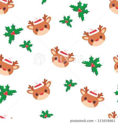 Seamless pattern with Christmas reindeer and holly 131659861