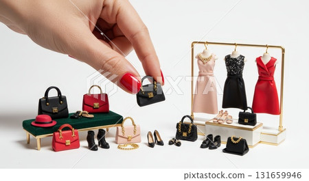 Cute and detailed miniatures of fashion items, bags, shoes, and clothes 131659946