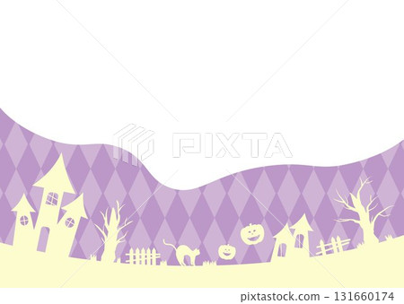 簡單流行的萬聖節背景框架，水平插圖，紫色和黃色鑽石圖案，複製空間，向量png 131660174