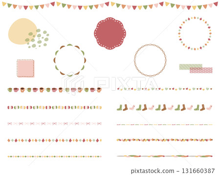 一組色彩鮮豔、可愛的線條和框架插圖,適合秋冬季使用 一組色彩鮮豔、可愛的線條和框架插圖,適合秋冬季使用 131660387
