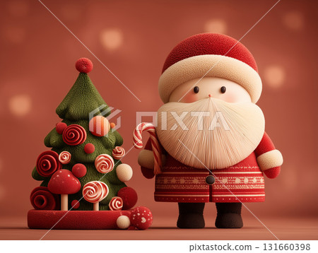 Santa Claus with decorated Christmas tree 131660398