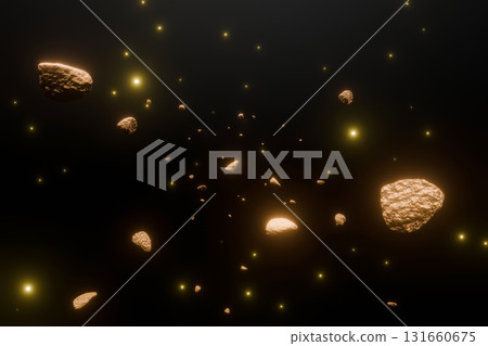 許多岩石漂浮在太空中 131660675