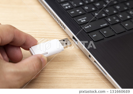 將 USB 記憶棒插入計算機 將 USB 記憶棒插入計算機 131660689