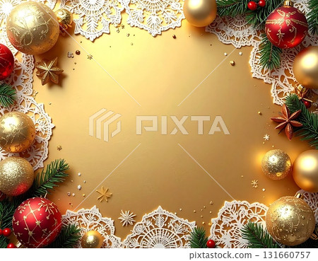 用蕾絲圖案的紙和雪花裝飾的自然聖誕背景 131660757