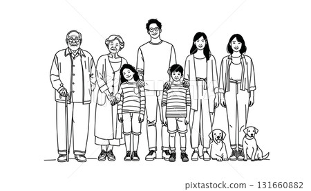 Smiling family illustration set (grandparents, parents, children, pets) 131660882